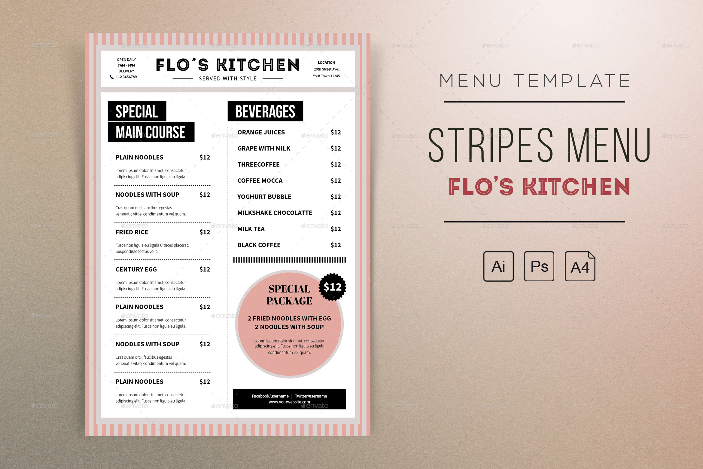 Stripes Menu Resto Template by me55enjah GraphicRiver